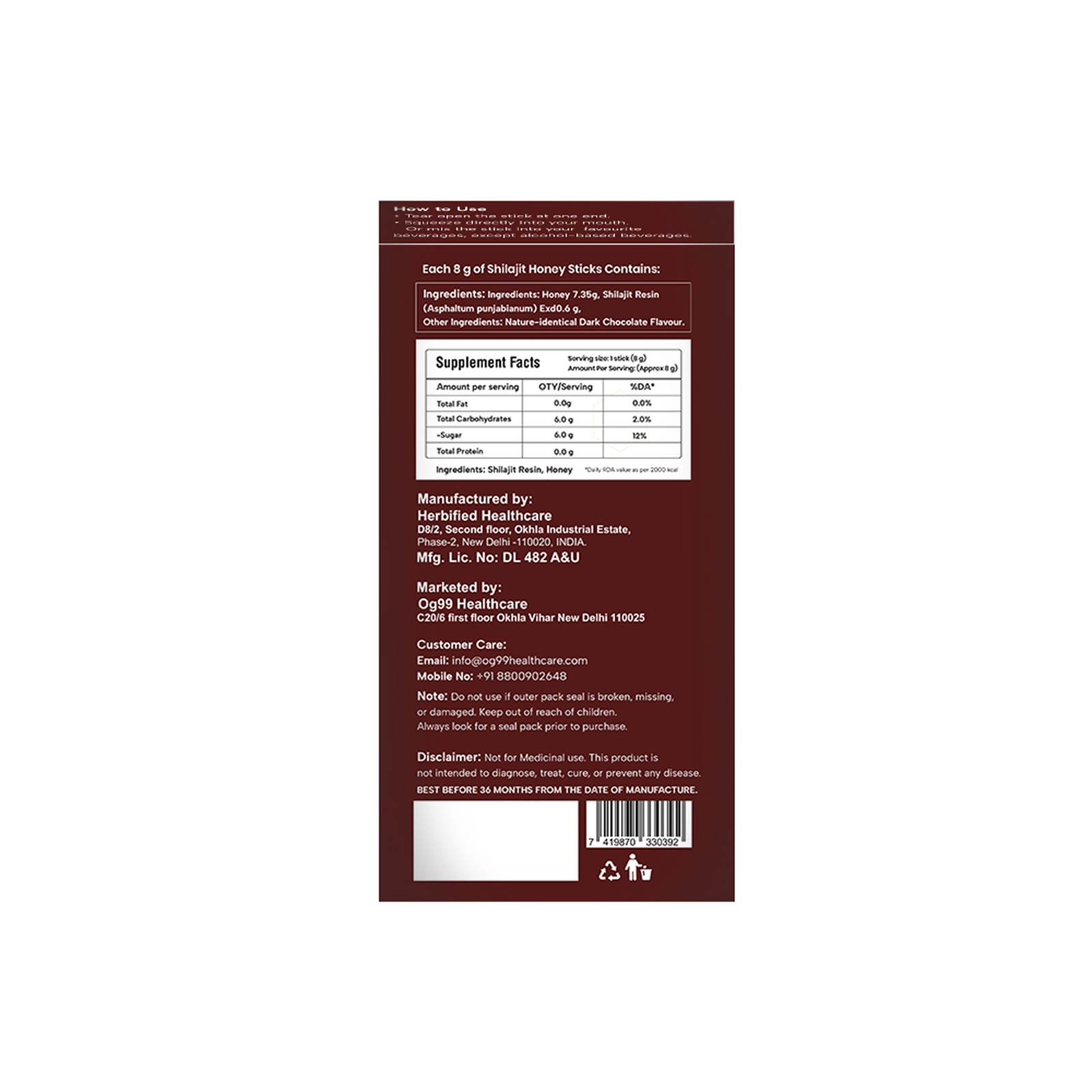 OG99 Shilajit Honey Sticks Dark Chocolate-15 Sticks - Image 3
